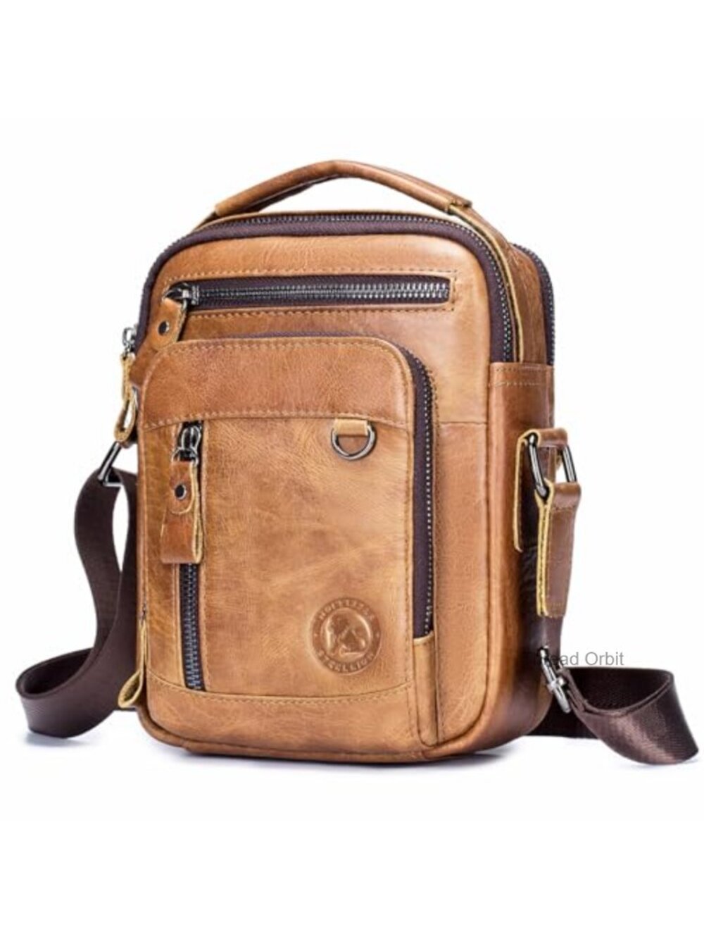 Genuine Cowhide Leather Crossbody Bag with Double Compartments Adjustable Sling